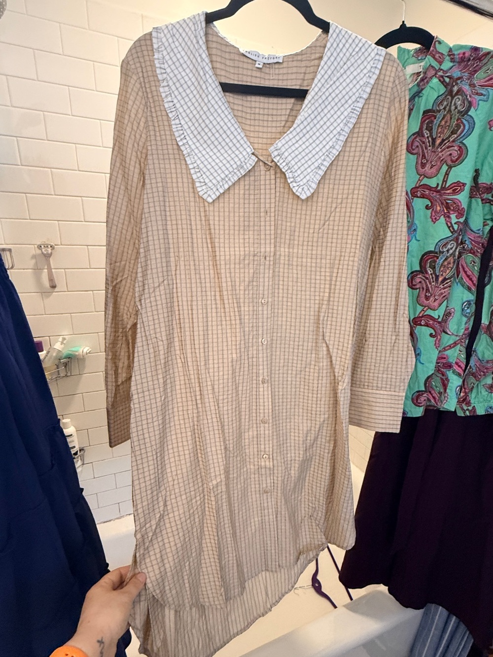 English Factory Plaid Mini Dress Oversized Peter Pan Collar Medium
